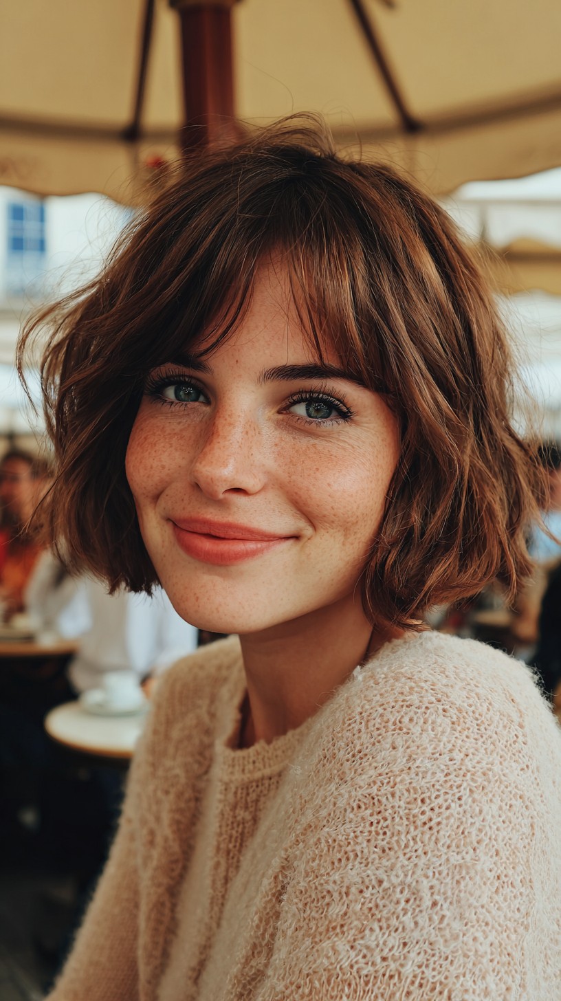 Textured Wispy Curtain Bob with Short Bangs