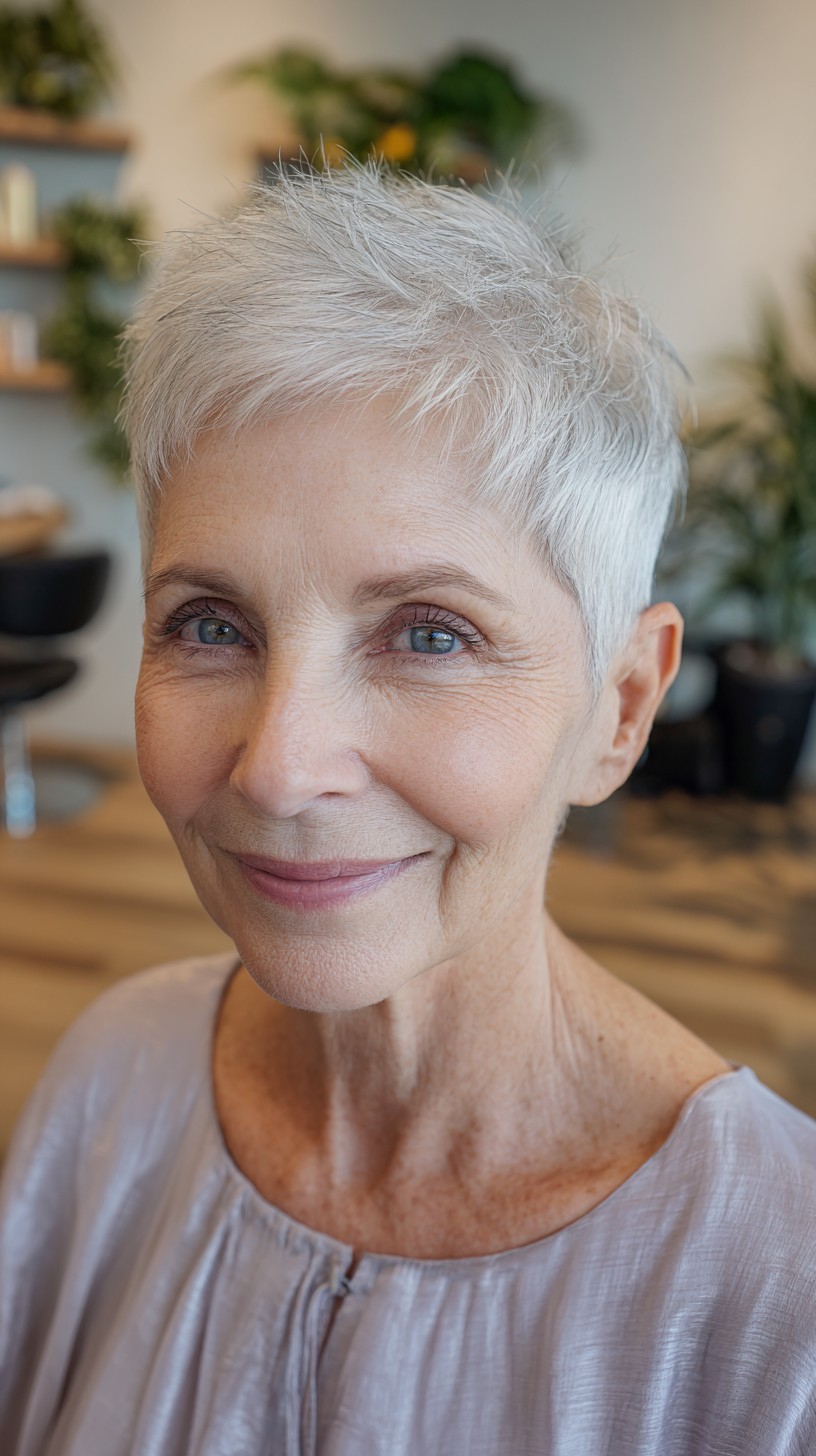 Cropped Feathered Silver Pixie with Micro Fringe