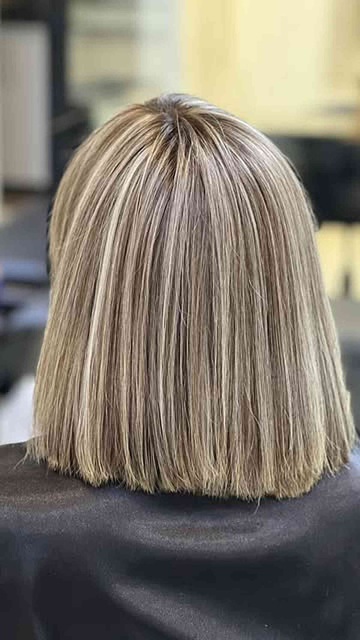Modern Beige Ribboned Blunt Lob