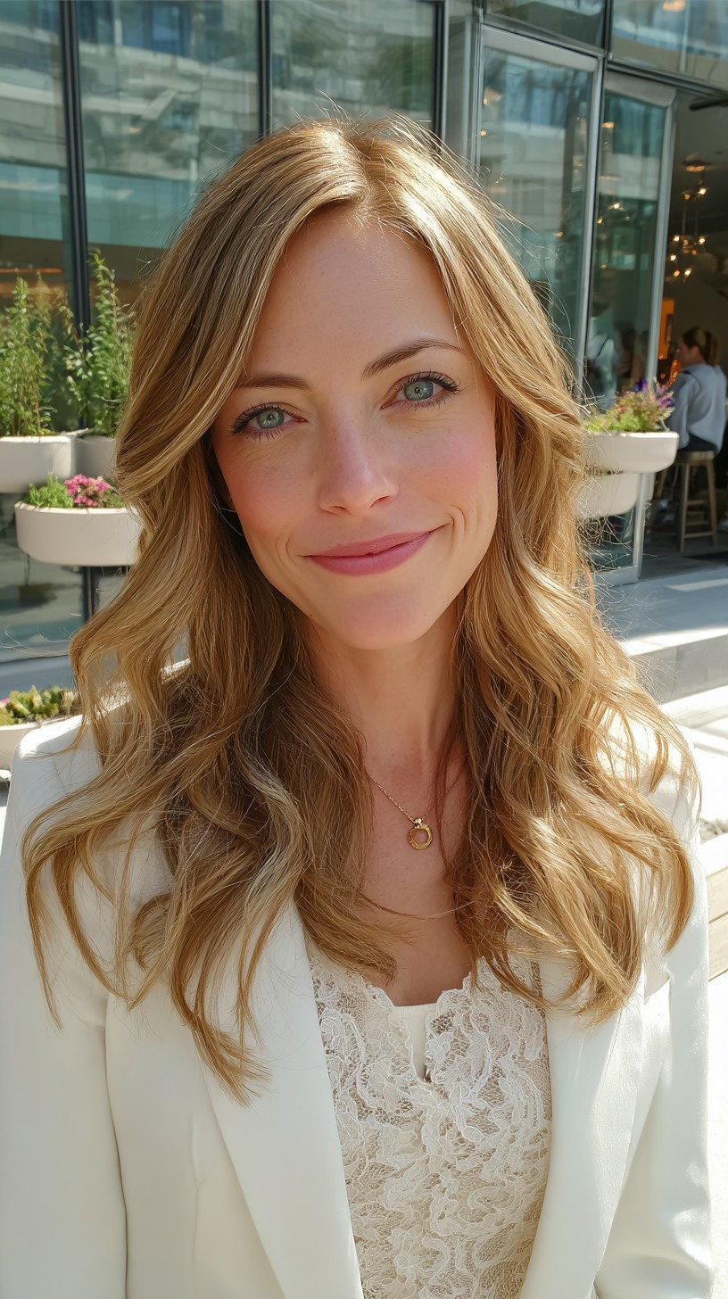 Ash-Warm Balayage with Long Layered Waves and Subtle Babylights