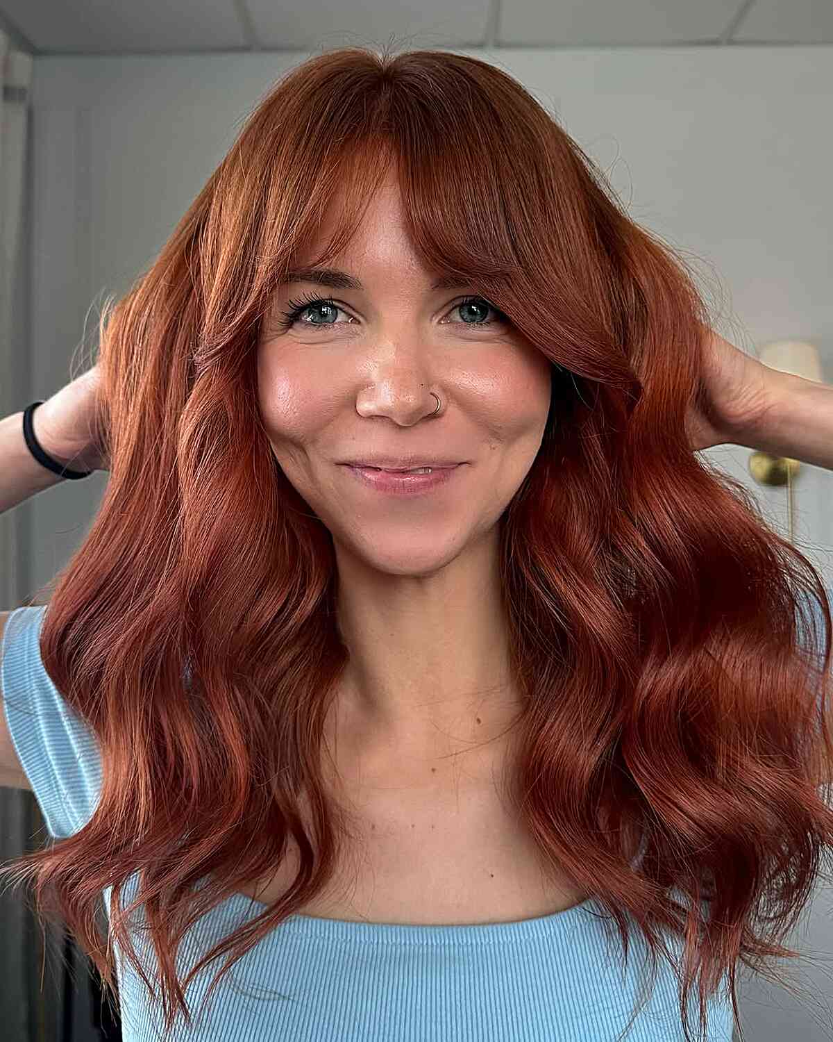Beautiful Copper Waves with Bangs