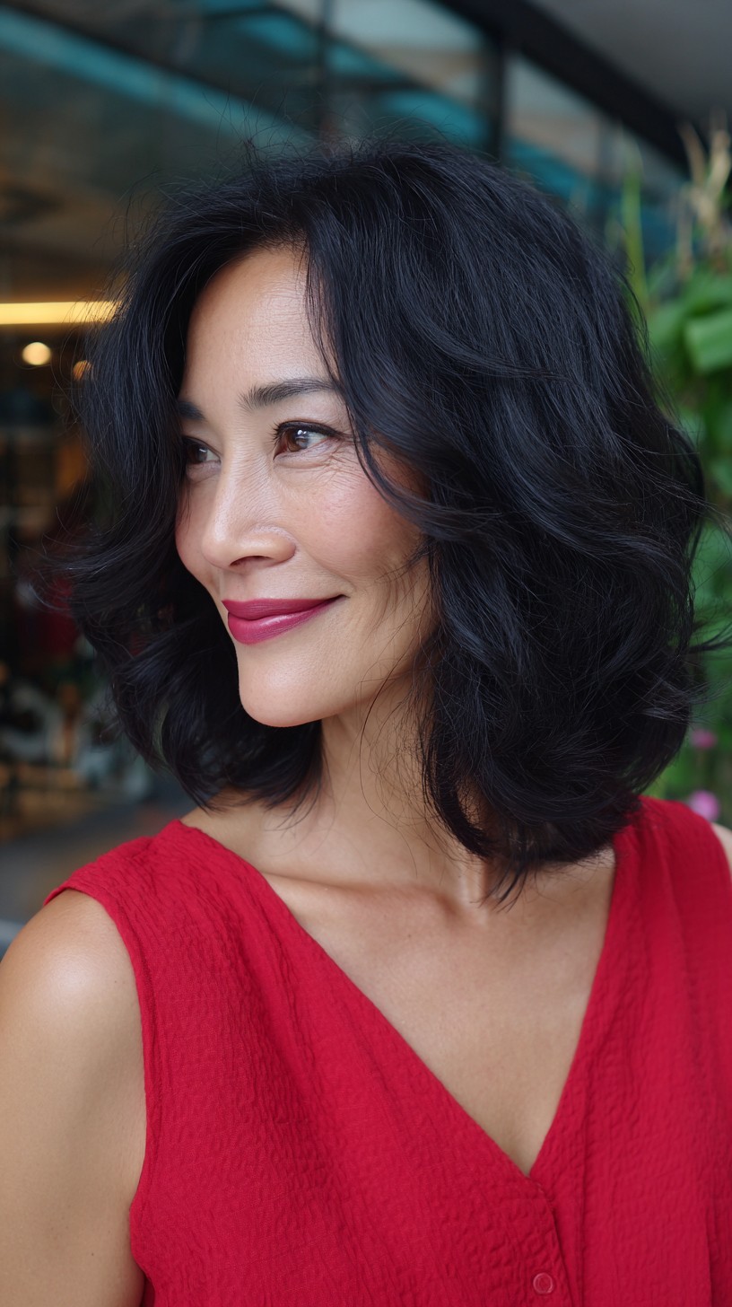 Bouncy Mid-Length Wavy Lob with Soft Crown Lift