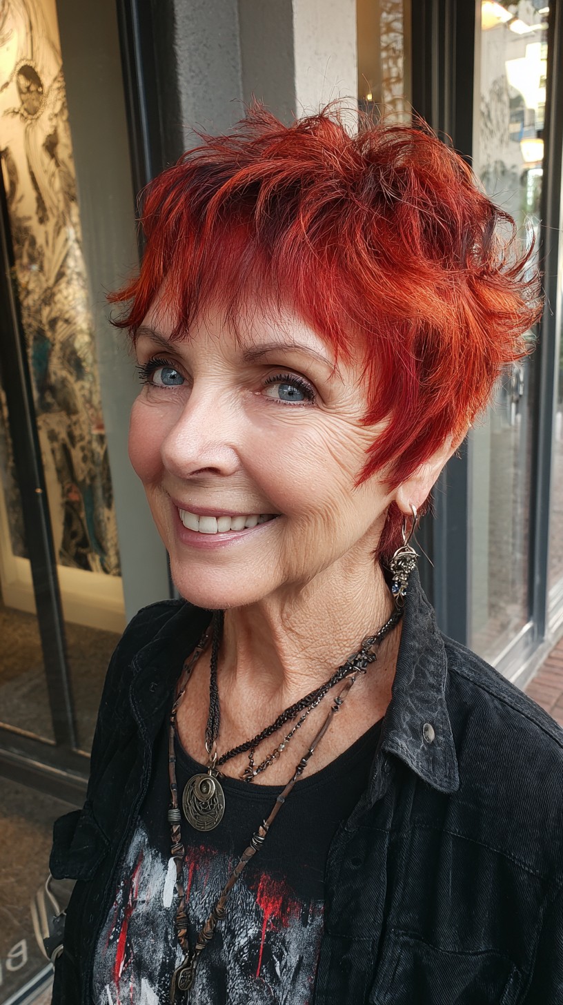 Brick-Red Textured Pixie-Shag with Feathered Micro Fringe