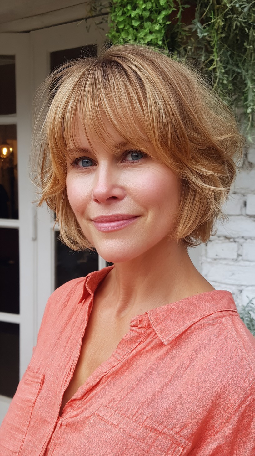 Butterblonde Chin-Grazing Layered Bob with Feathered Fringe