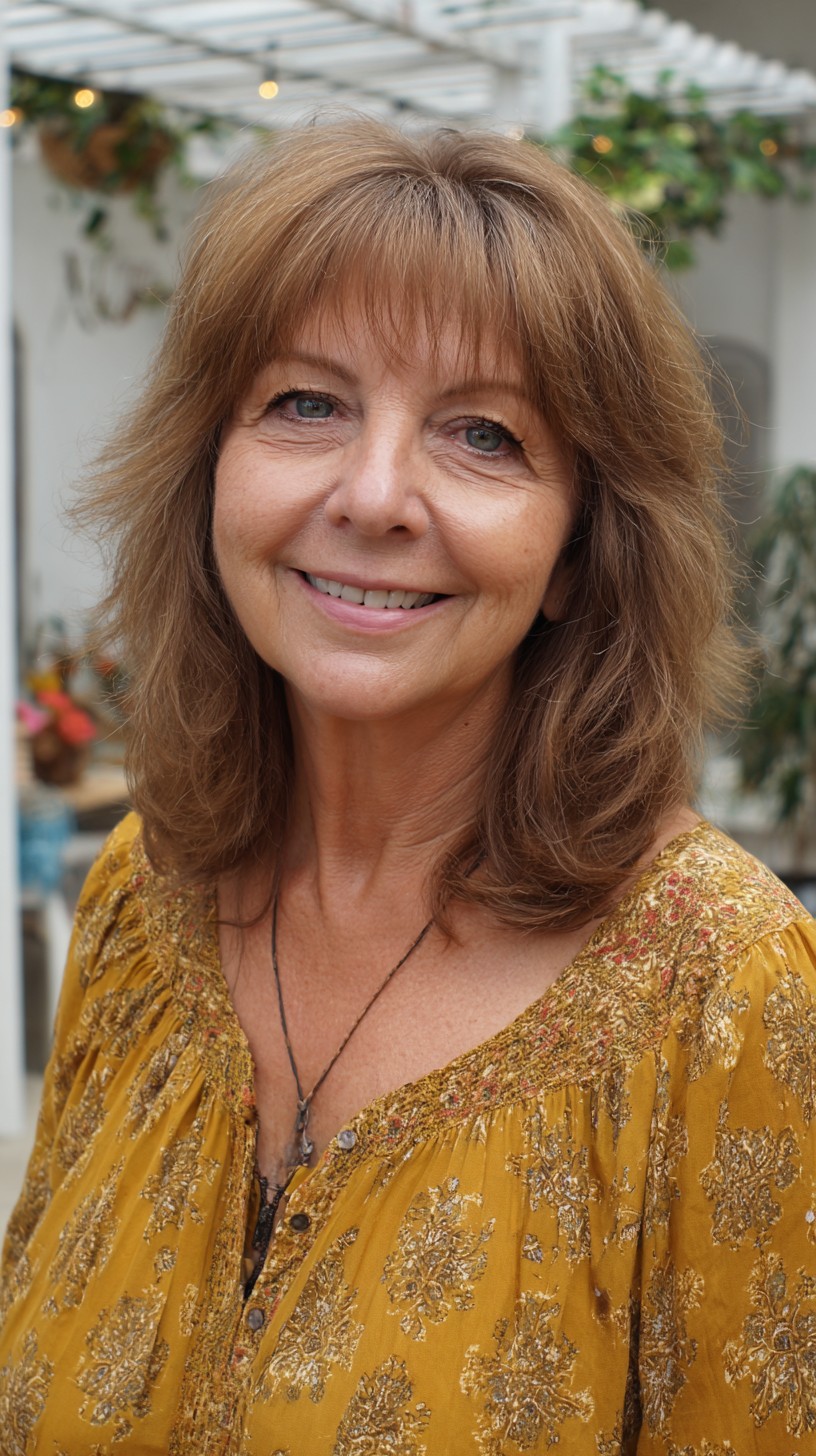 Caramel Mid-Length Shag with Feathered Curtain Fringe