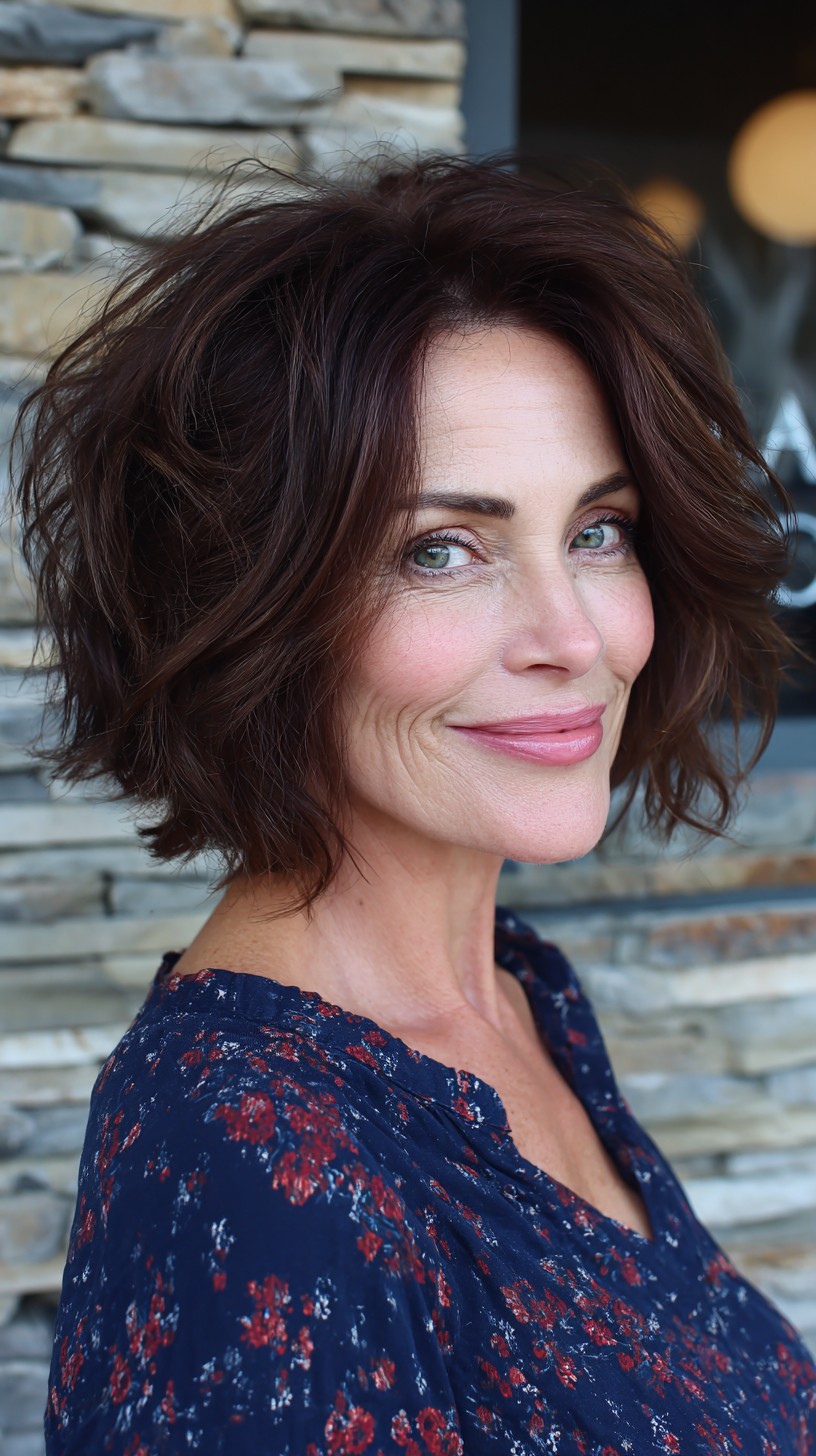 Chestnut Textured Short Shag with Root Shadow and Crown Lift