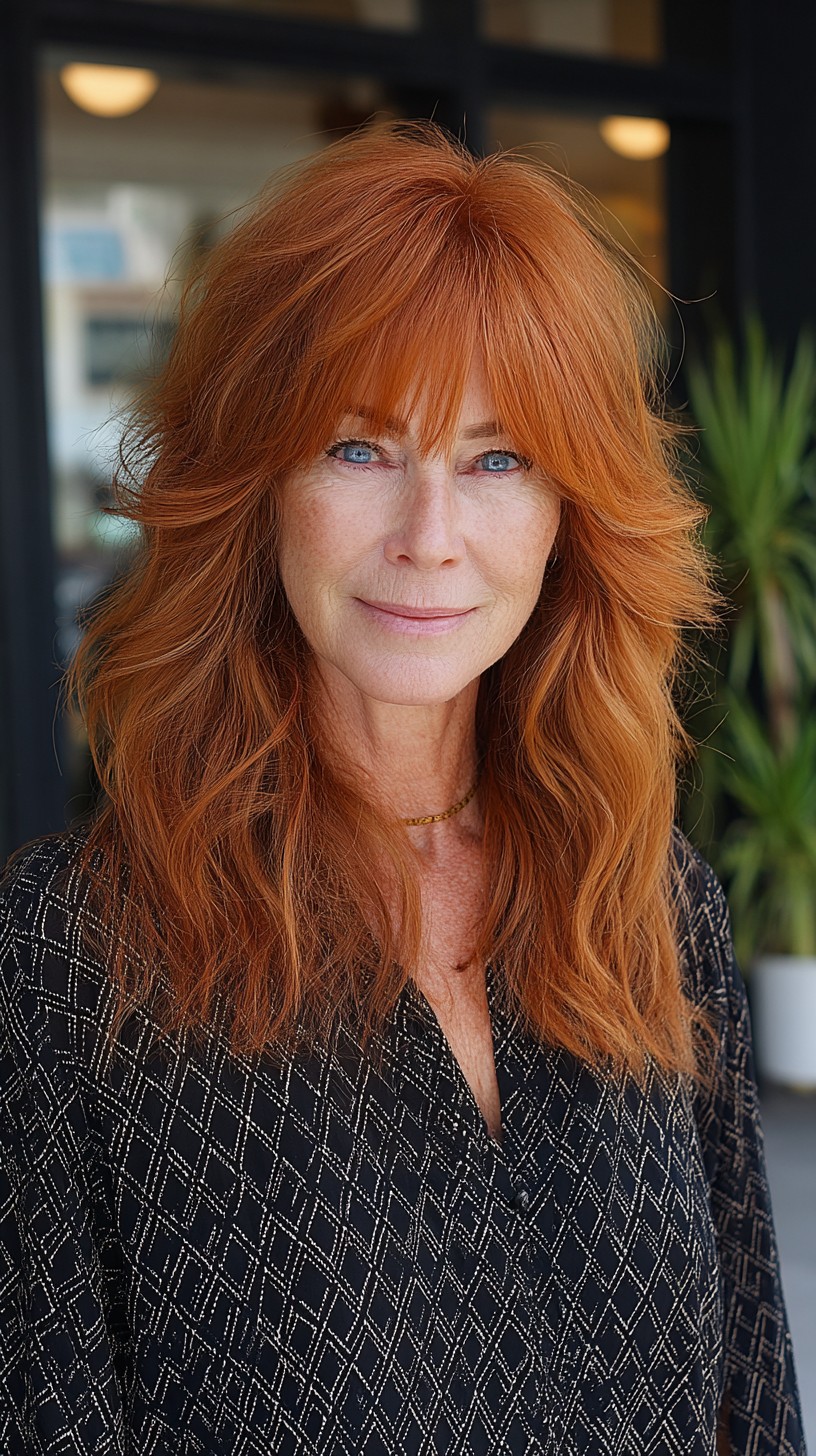 Copper Feathered Medium Shag with Brow-Skimming Wispy Fringe