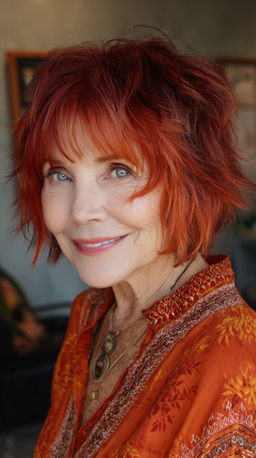 Copper-Red Layered Short Shag with Soft Wispy Fringe