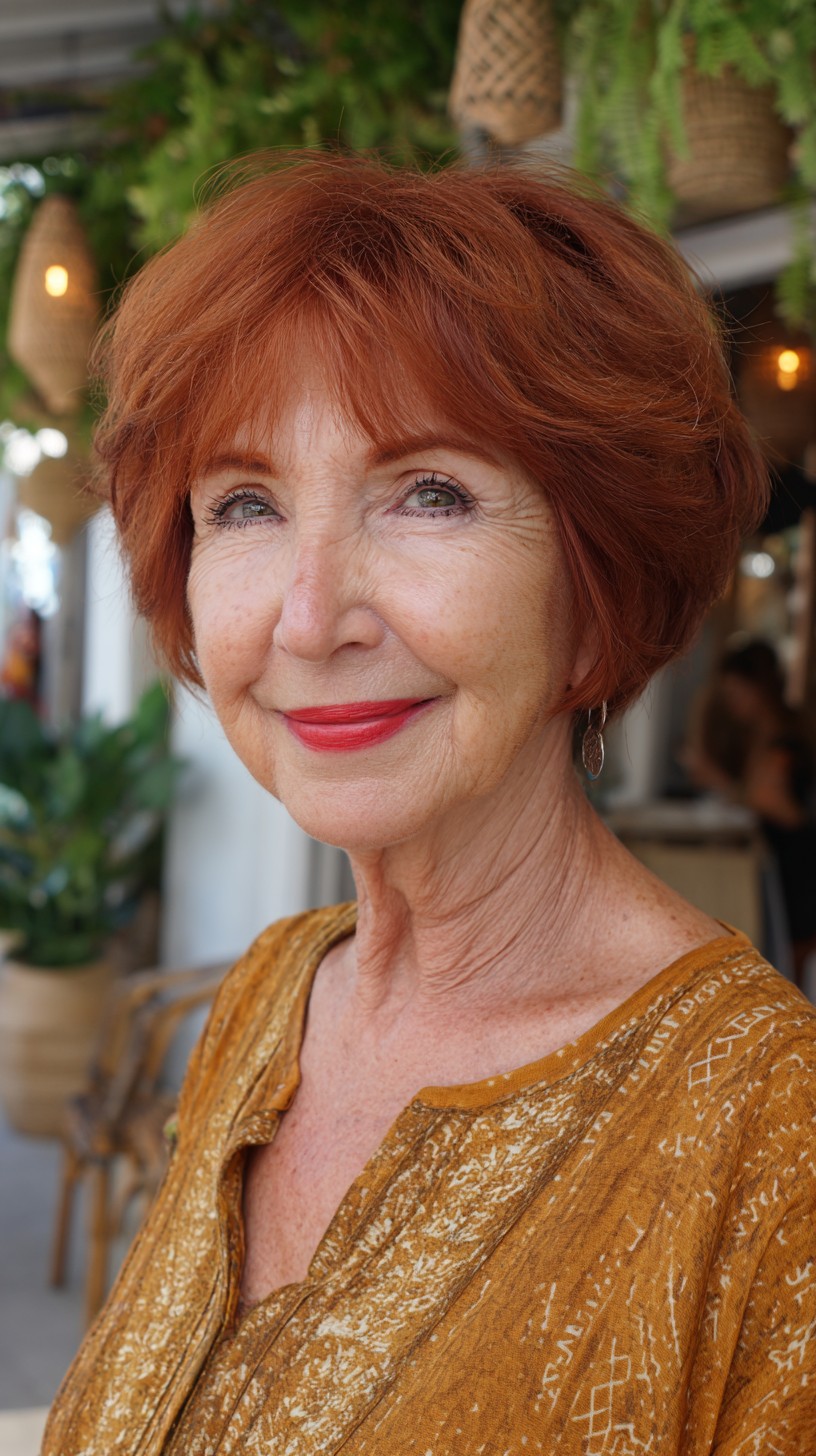 Copper Soft-Stacked Bob with Wispy Curtain Fringe