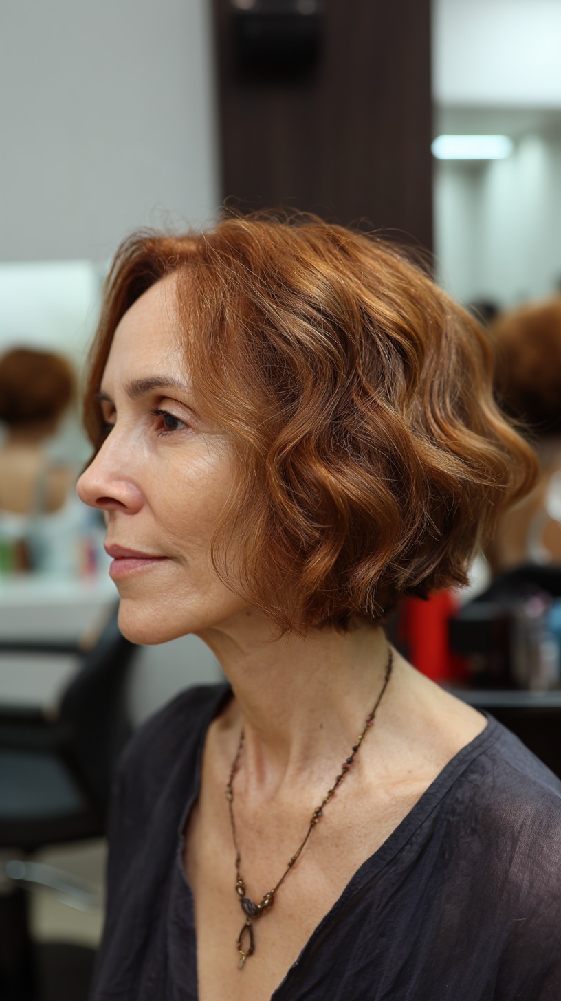 Copper-Wave Sculpted Bob with Rounded Perimeter and Face-Framing