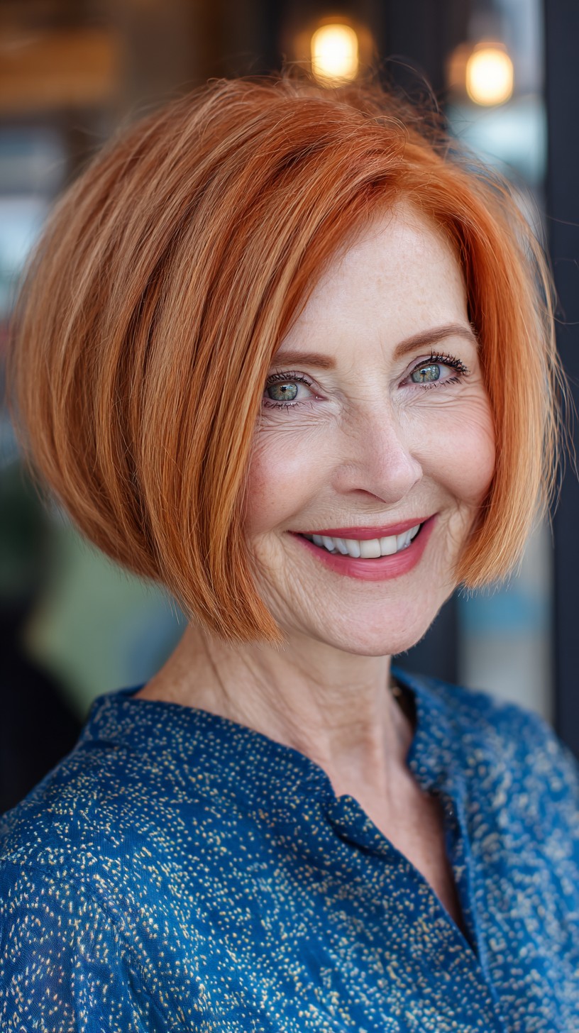 Cropped Copper Rounded Bob with Interior Graduation