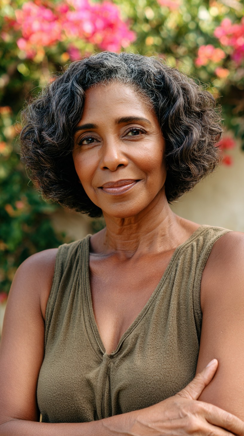Curly Salt-and-Pepper Chin-Length Layered Bob