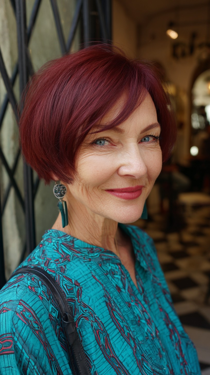 Deep Burgundy Rounded Chin-Skimming Bob with Soft Side Fringe