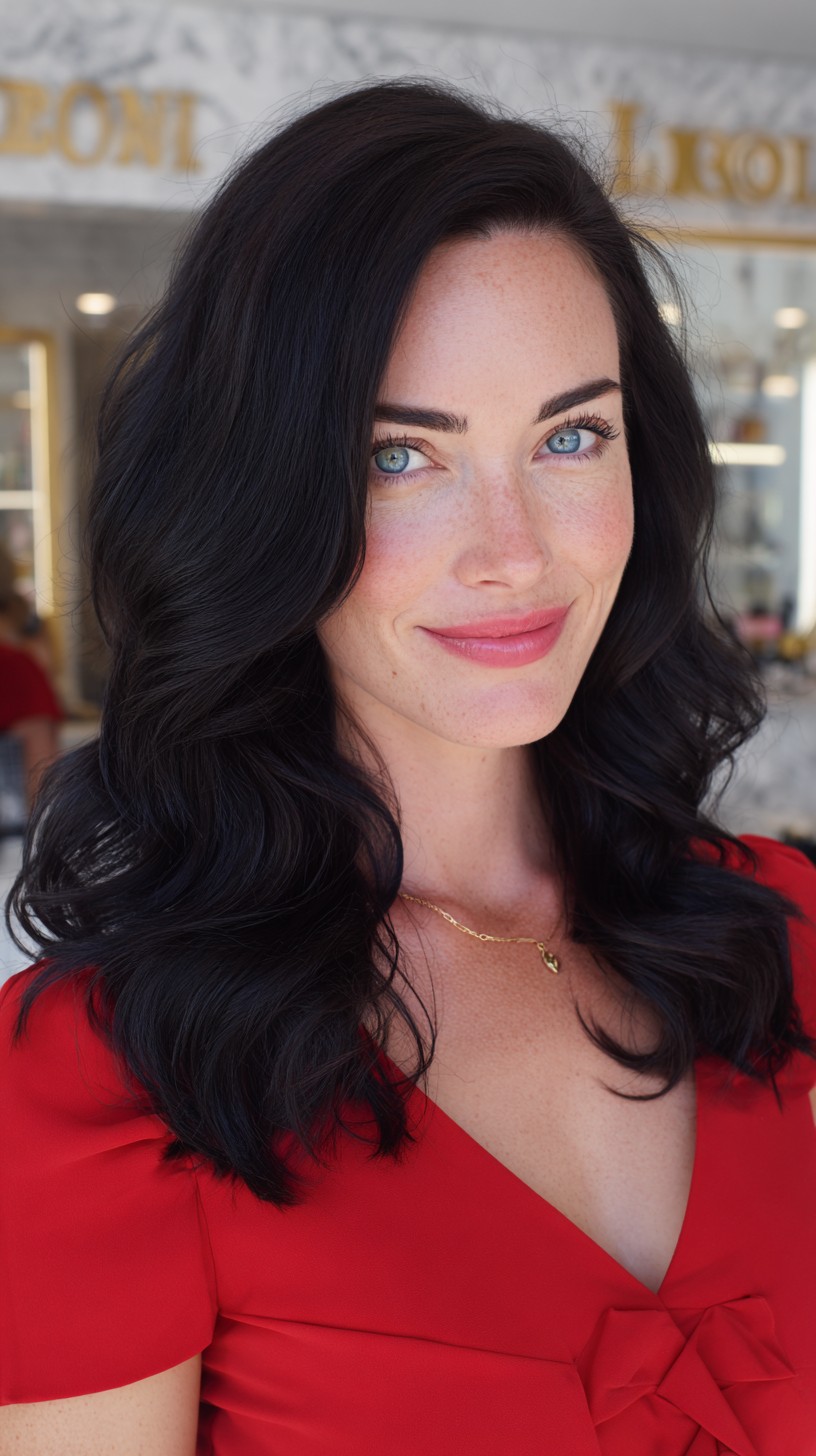 Deep Side-Part Jet Black S-Waves with Long Sculpted Layers