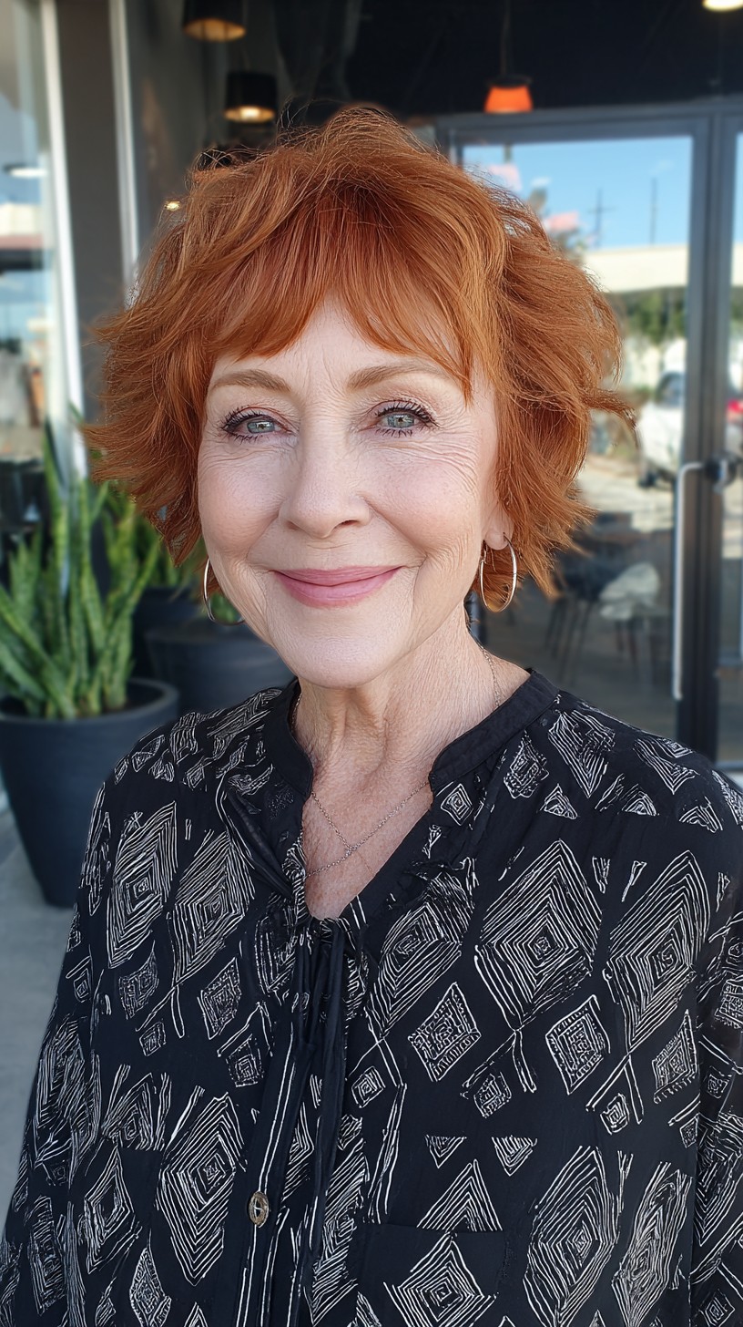 Sunlit Ginger Feathered Short Shag with Micro Curtain Fringe
