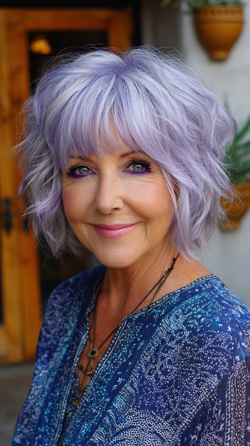 Lilac Feathered Short Shag with Blended Rounded Fringe