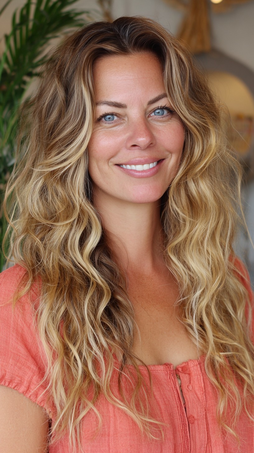 Long Layered Beach Waves with Subtle Root Depth