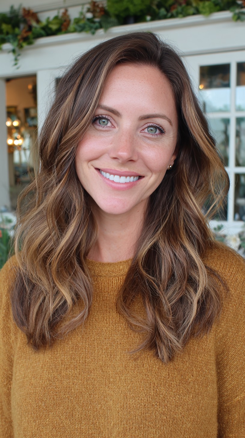 Mid-Length Beachy Waves with Subtle Caramel Babylights