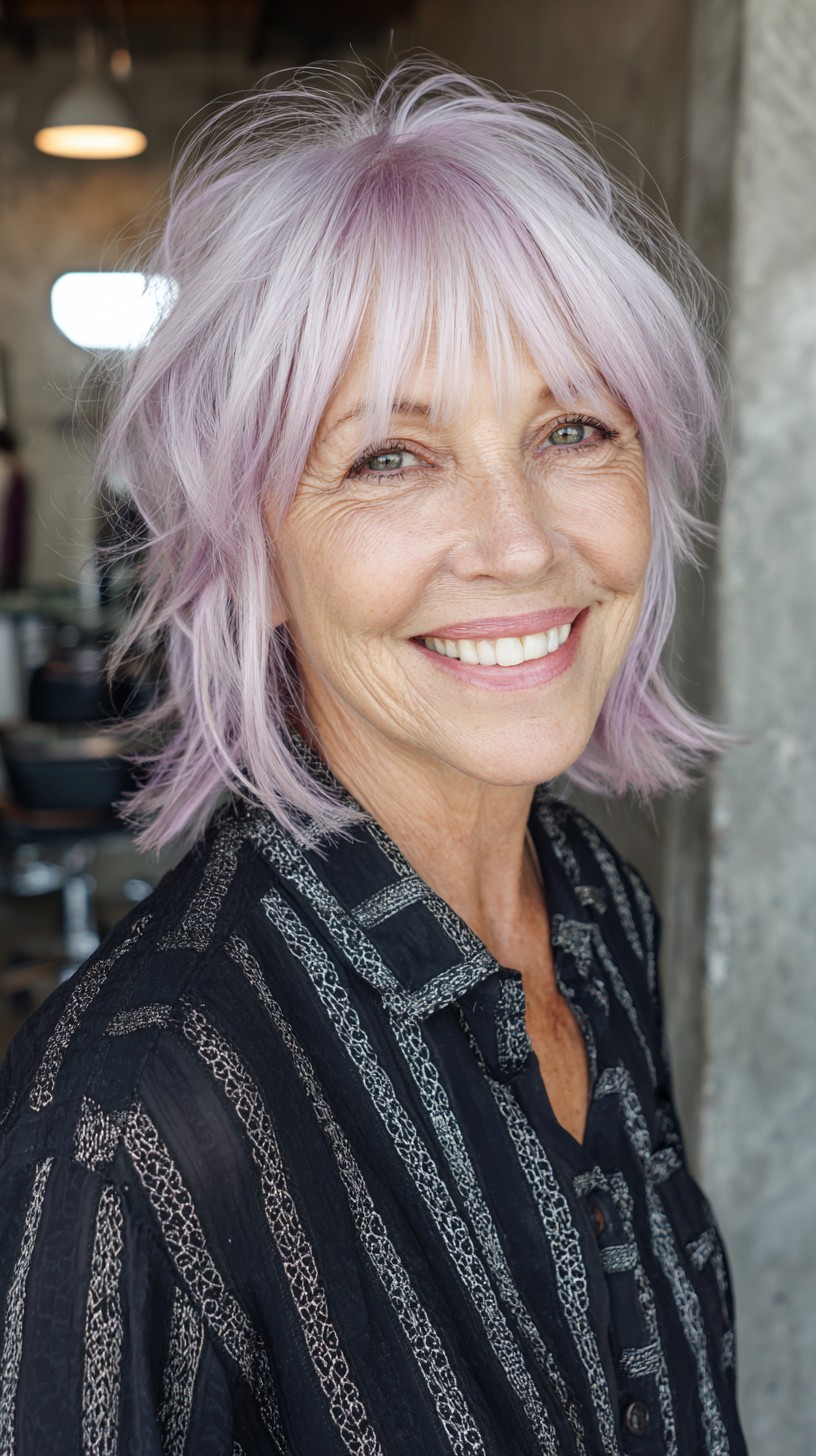 Pastel Lavender Layered Shag with Wispy Micro-Bangs