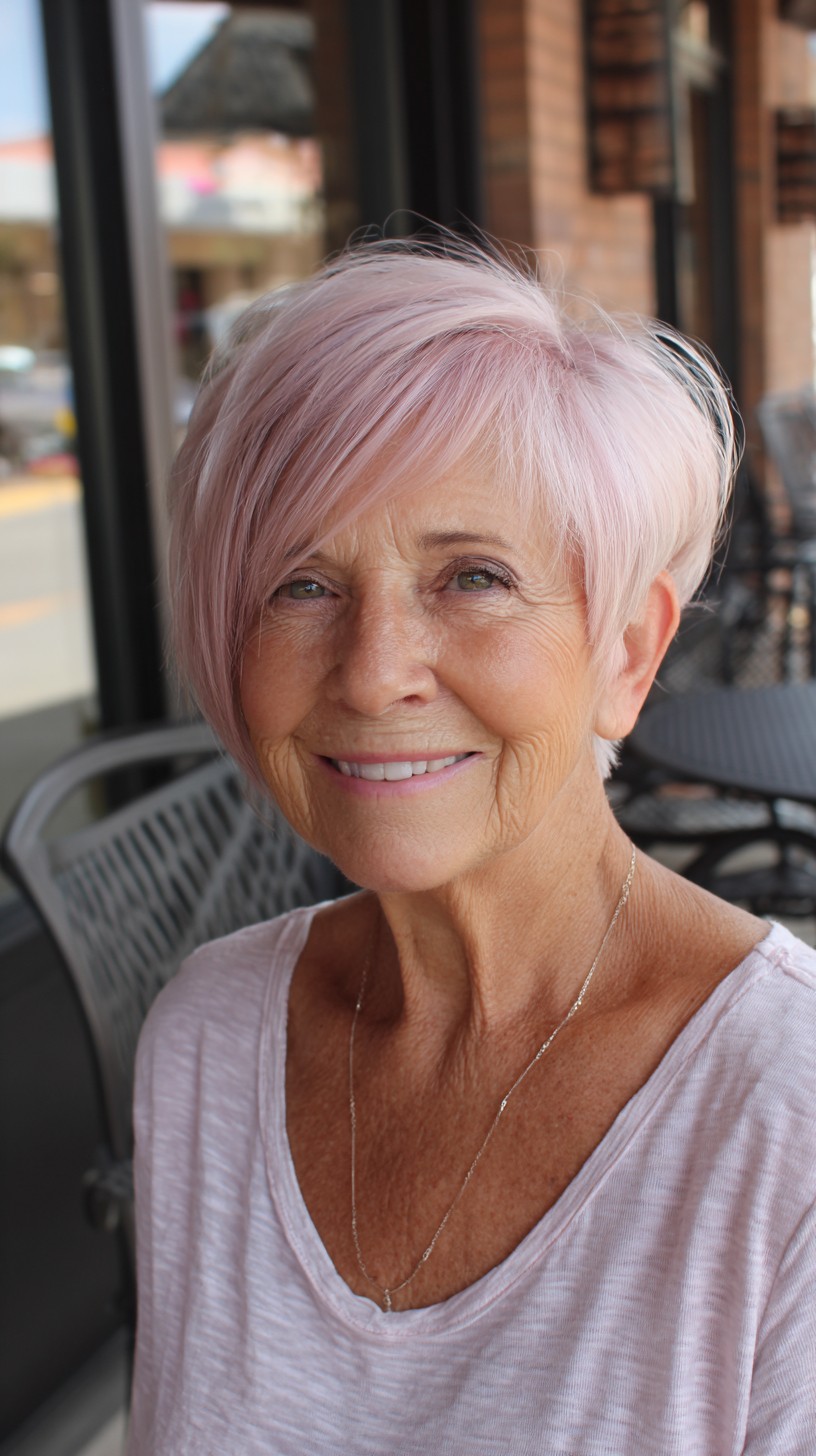 Pastel Rose Asymmetric Pixie-Bob with Long Side-Swept Fringe
