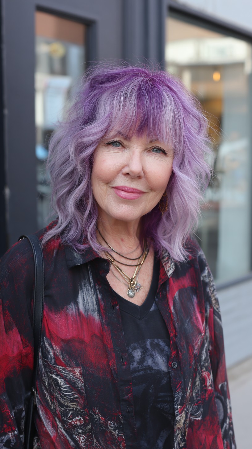 Pastel Violet Shoulder-Grazing Shag with Rooted Lavender and Wispy Fringe