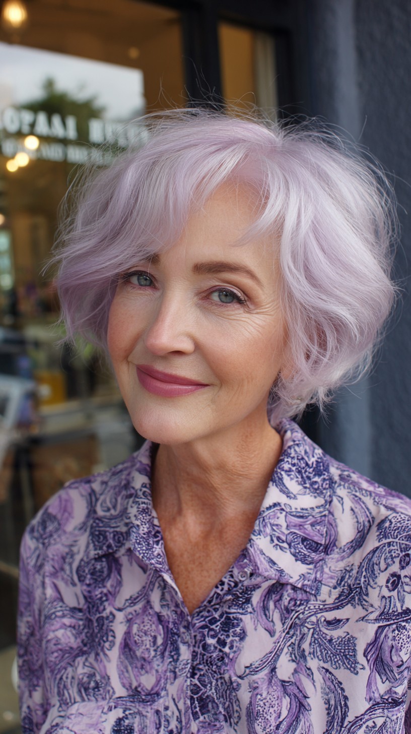 Pearl-Lavender Graduated Bob with Side-Swept Micro-Fringe