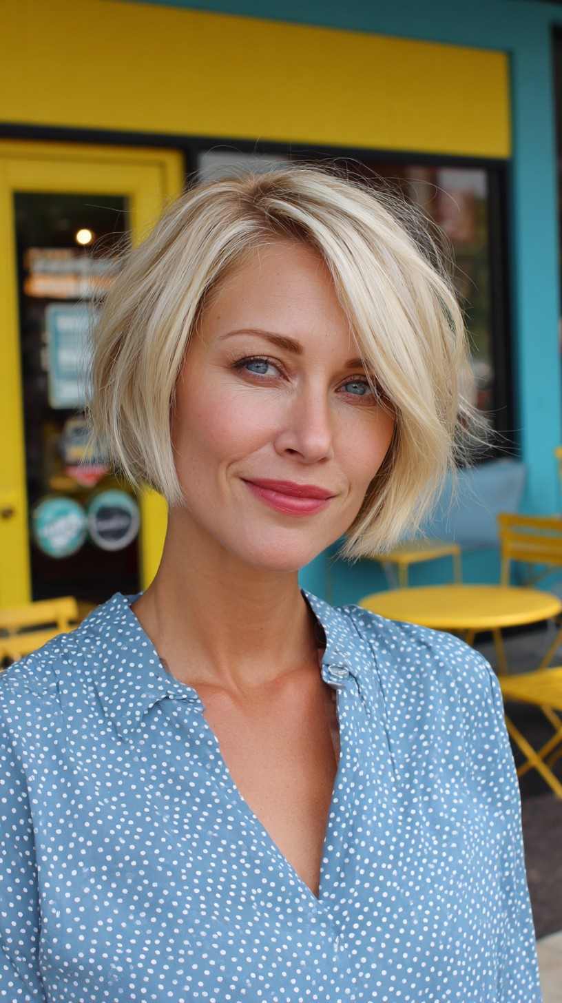 Platinum Angled Stacked Bob with Side Sweep