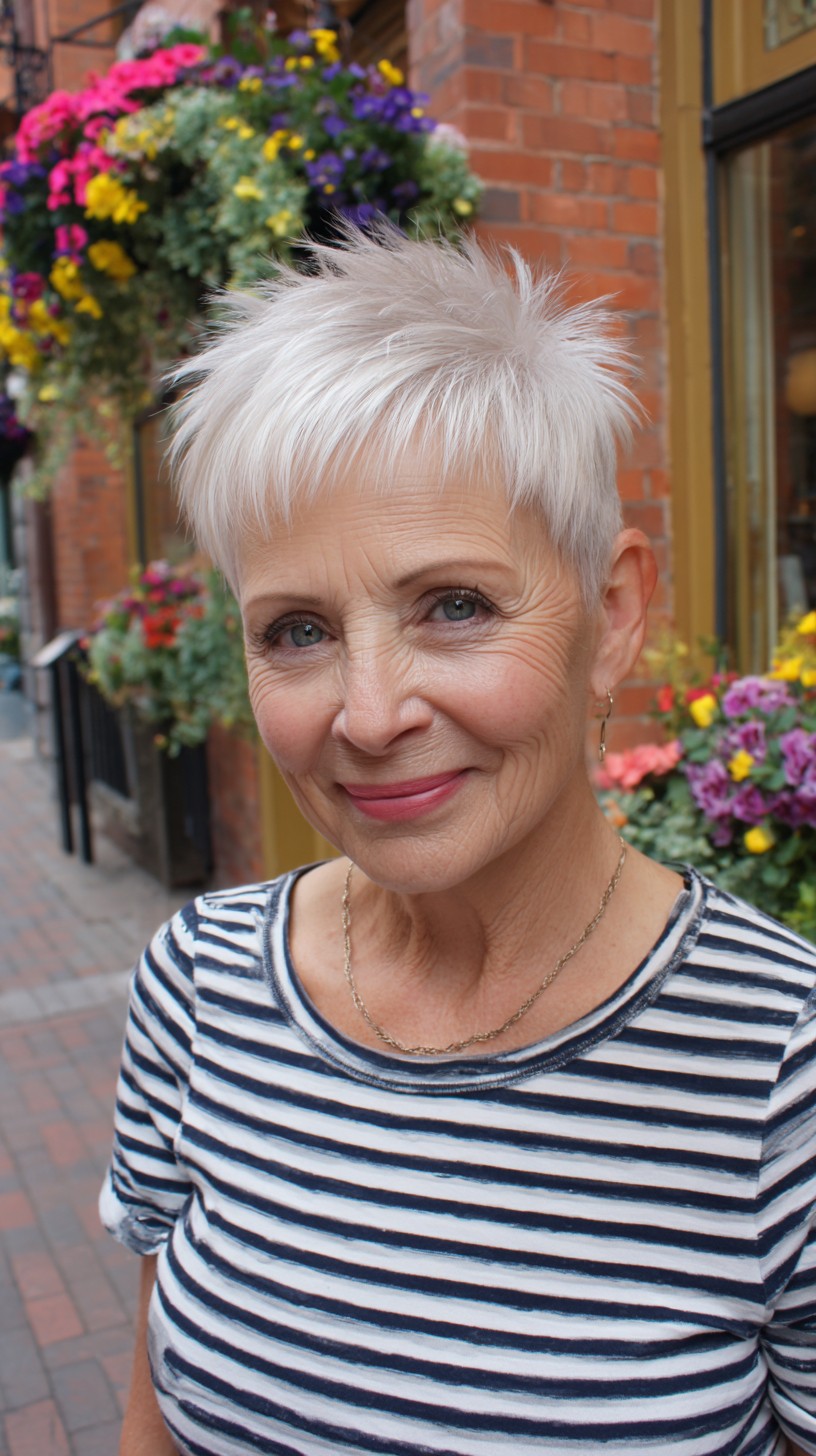 Platinum Pixie with Micro-Bangs and Crown Elevation