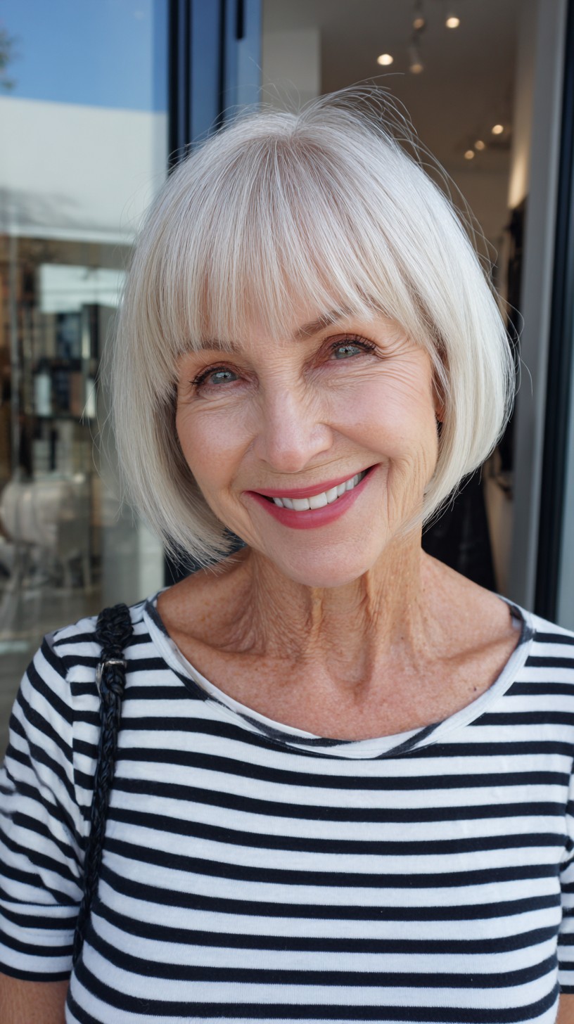 Platinum Rounded Jaw-Length Bob with Micro Bangs