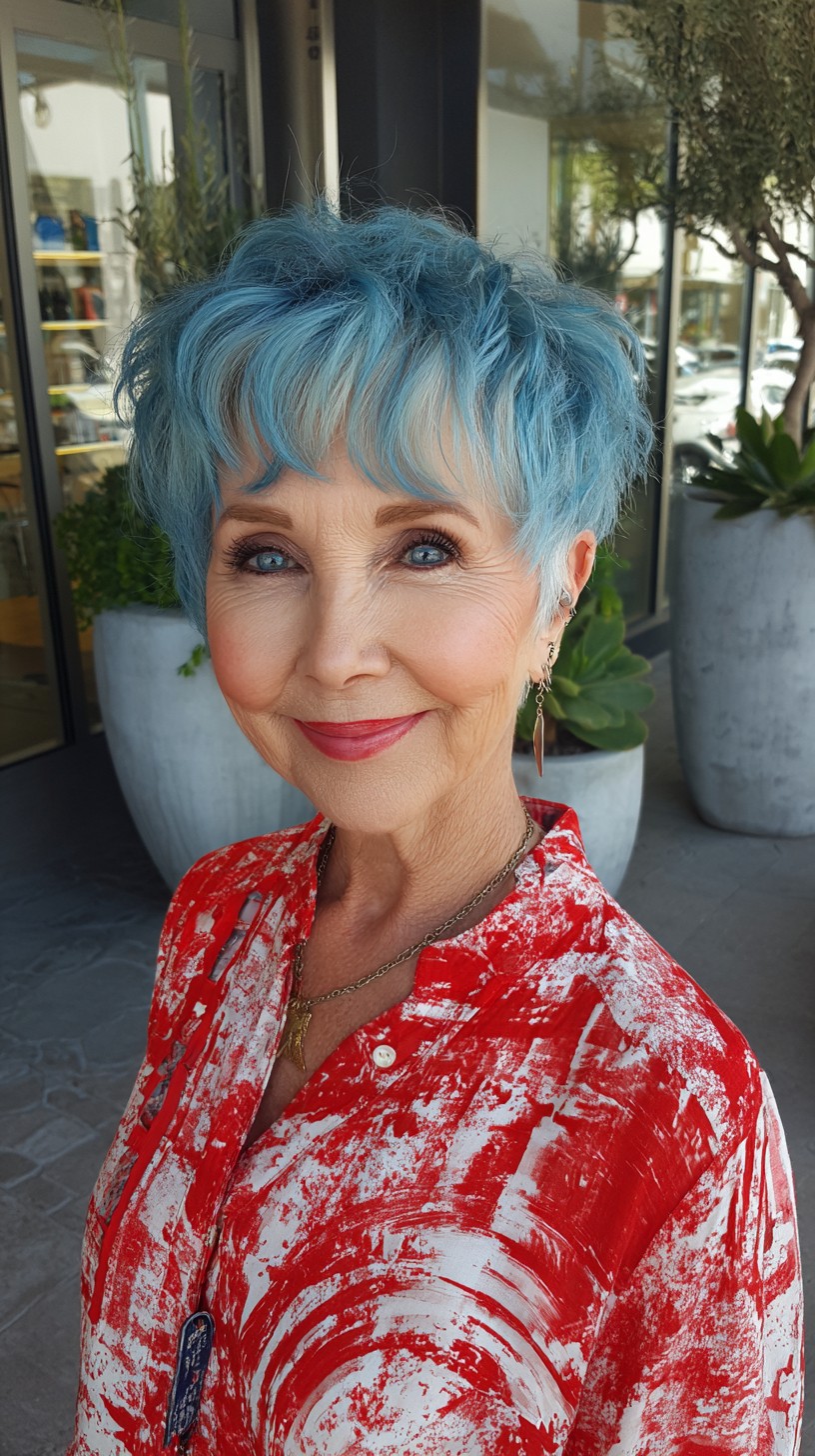 Powder-Blue Textured Pixie Shag with Crescent Fringe