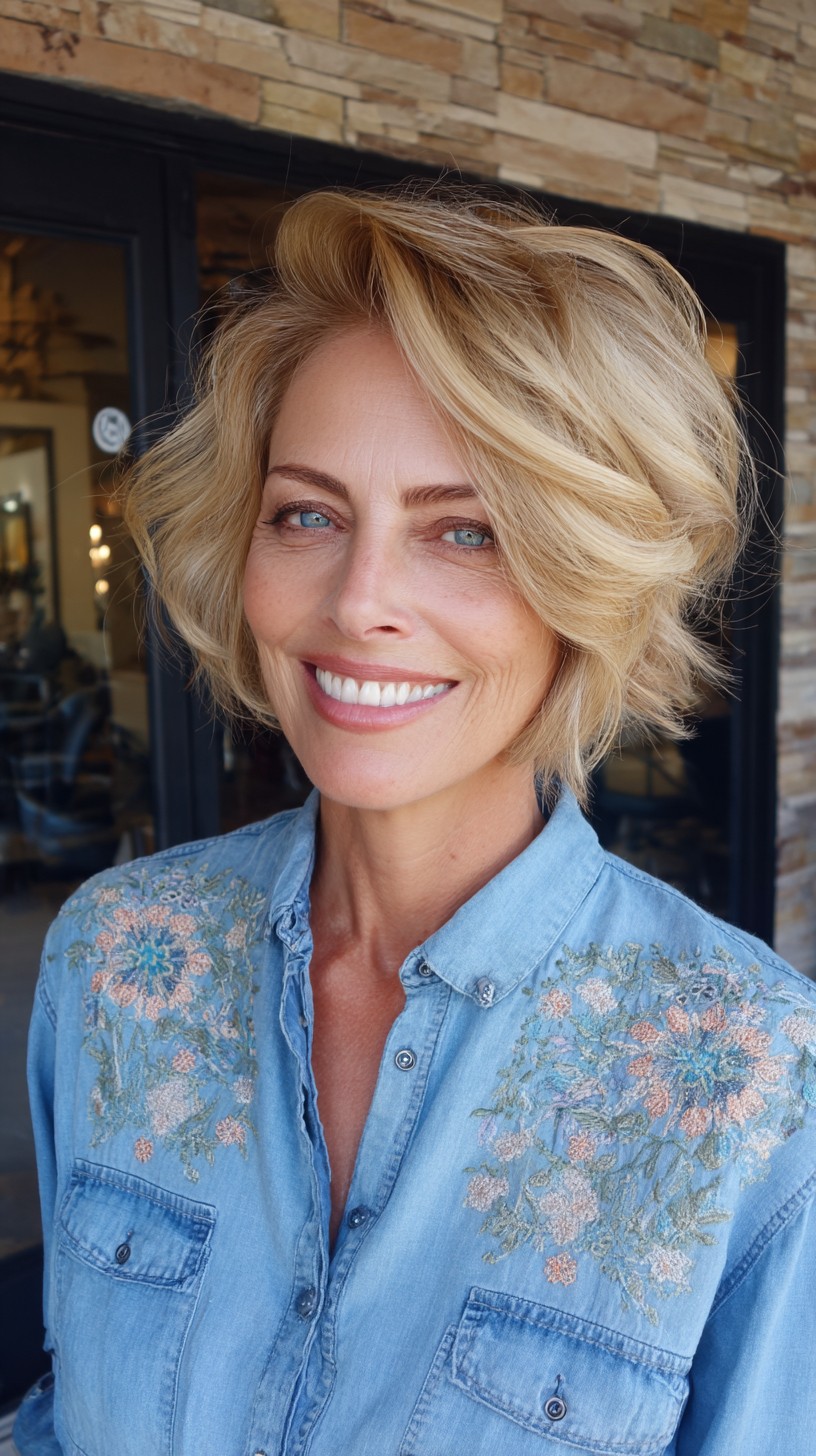 Root-Soft Blonde Chin-Grazing Layered Bob with Crown Lift