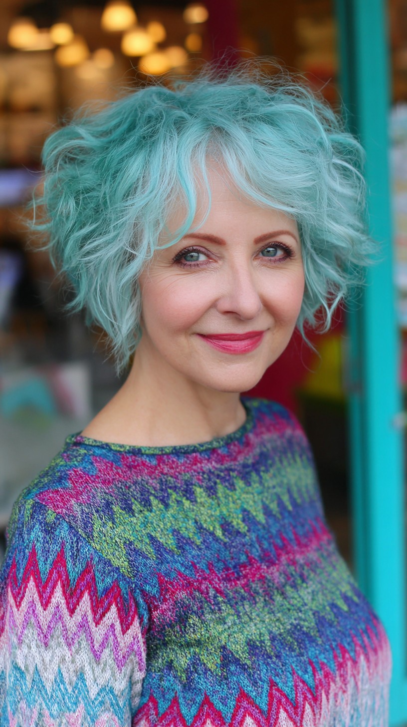 Seafoam Textured Short Shag with Feathered Face-Framing Layers