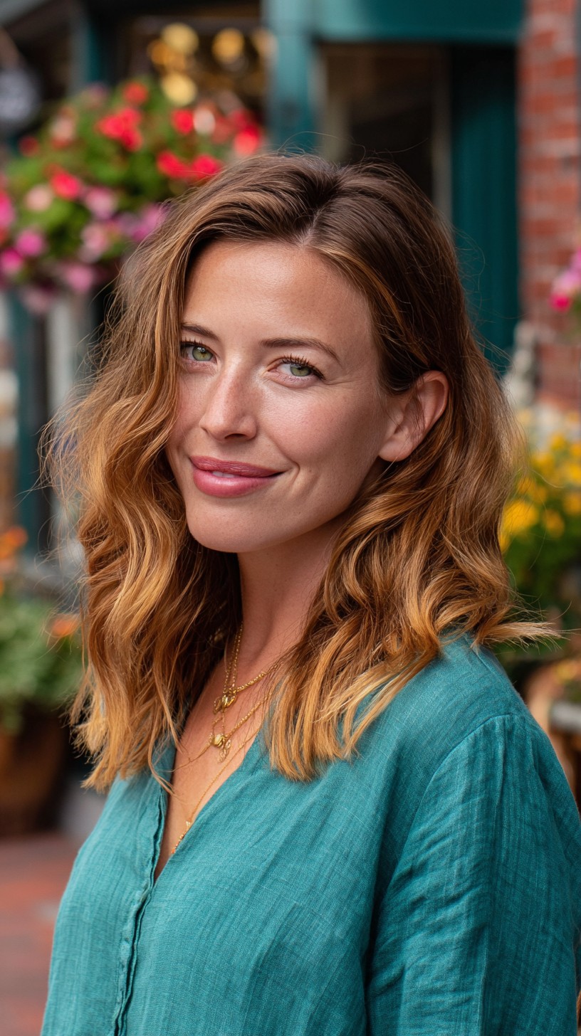 Shoulder-Length Textured Lob with Subtle Temple-Framing Balayage