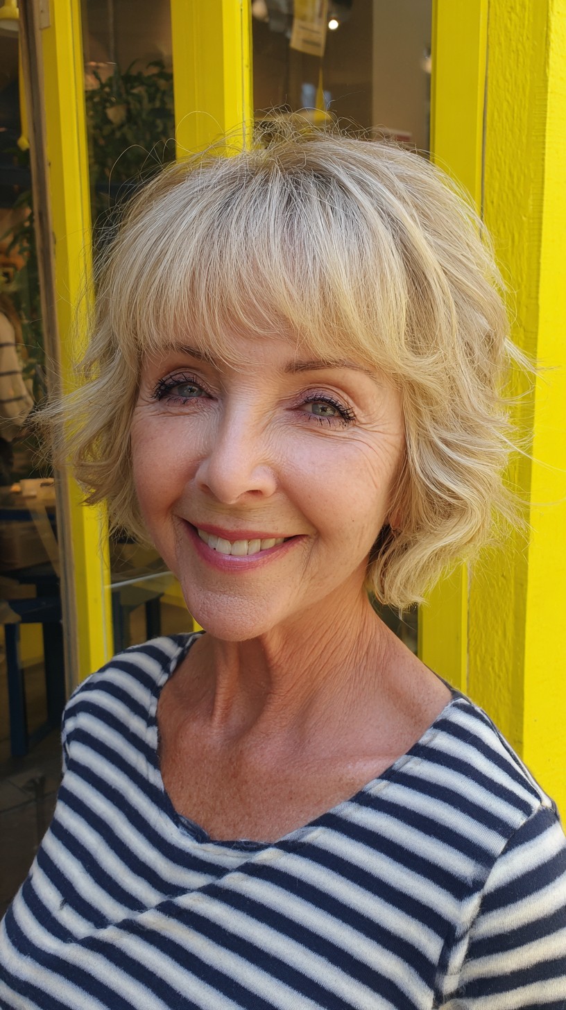 Soft Choppy Silver-Blonde Short Shag with Micro Fringe