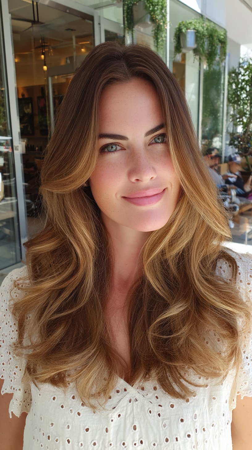Soft Face-Framing Swoop with Long Layered Waves