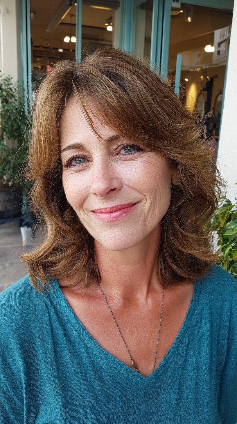 Soft Feathered Shoulder-Length Waves with Crown Lift