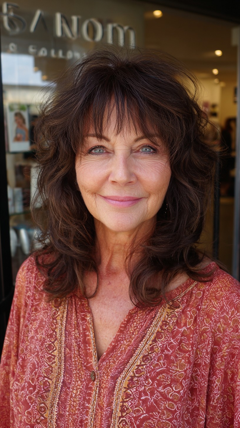 Soft Layered Shoulder-Length Shag with Wispy Bangs and Natural Lowlights
