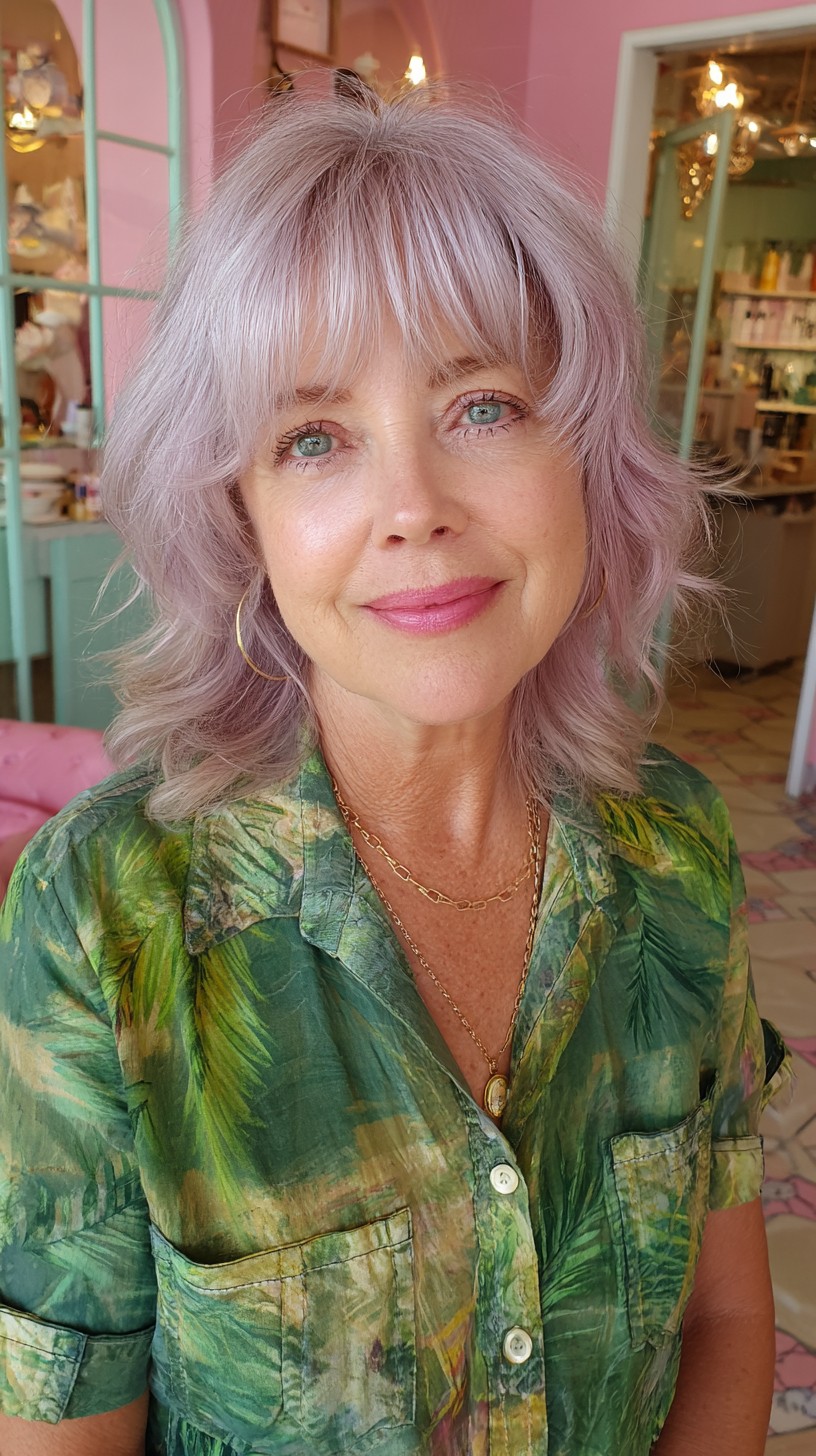 Soft Lilac Layered Medium Shag with Curtain Fringe