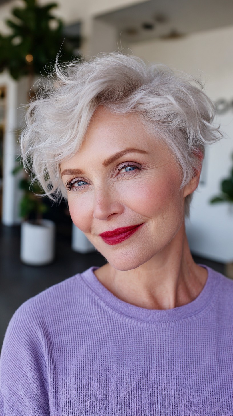 Soft Silver Pixie with Airy Wavy Top and Side Sweep