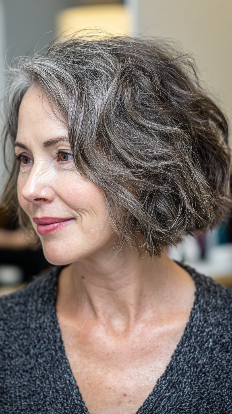 Soft Wavy Silver Chin-Length Bob with Face-Framing Layers