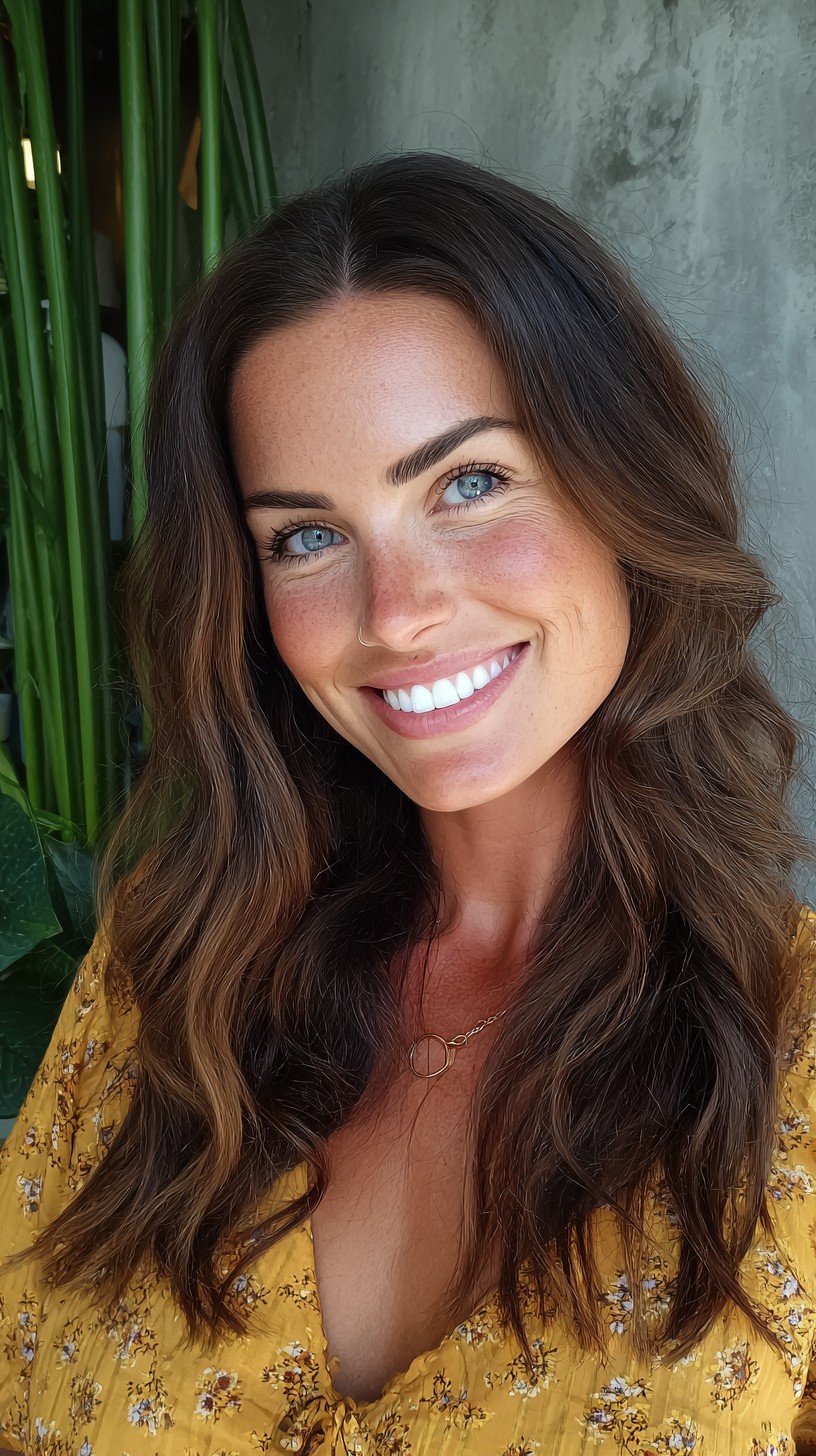 Sunlit Chestnut Balayage with Soft S-Waves