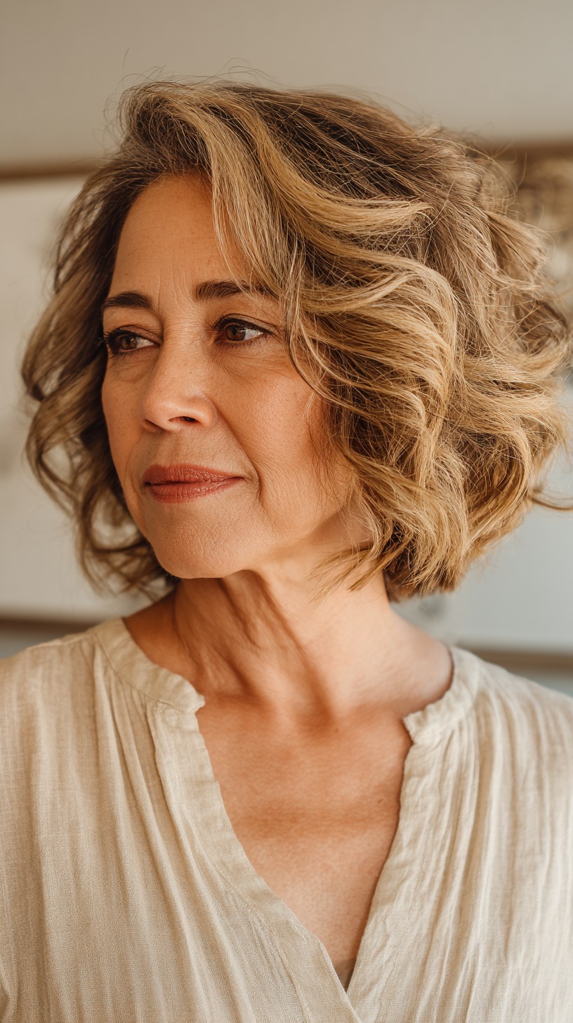 Textured Blended Blonde Chin-Length Bob with Root Shadow