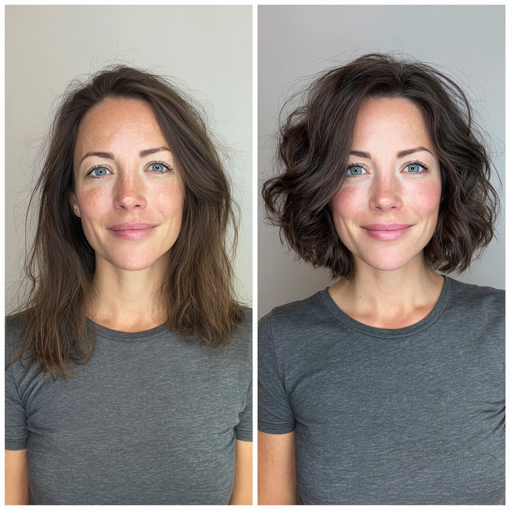 Textured Chin-Length Sculpted Wavy Bob with Root-Rich Gloss