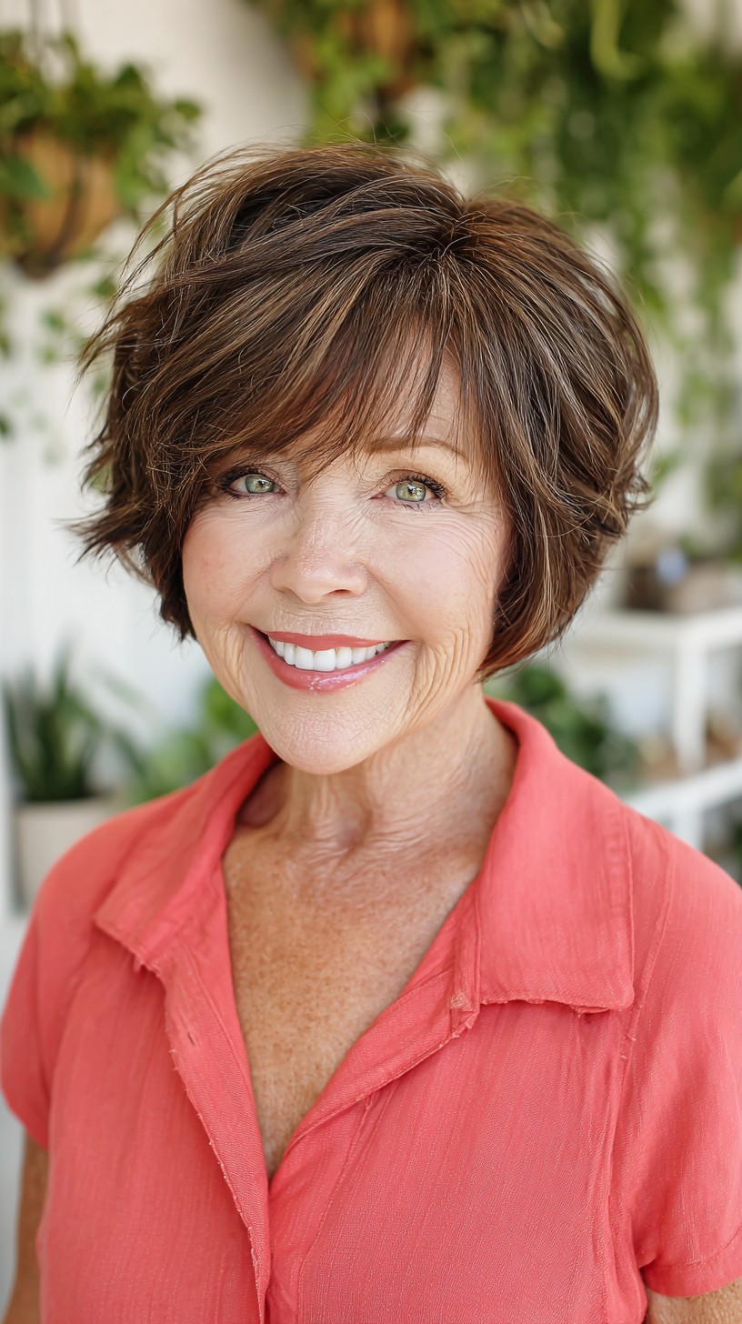 Textured Choppy Chin-Length Bob with Feathered Micro-Fringe