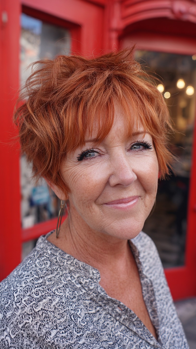 Textured Copper Pixie Shag with Airy Fringe