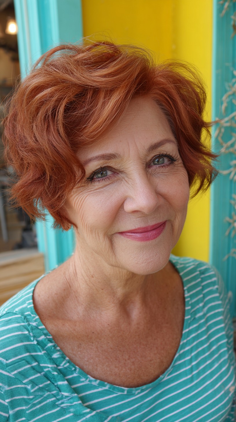 Textured Copper Short Bob with Crown Lift
