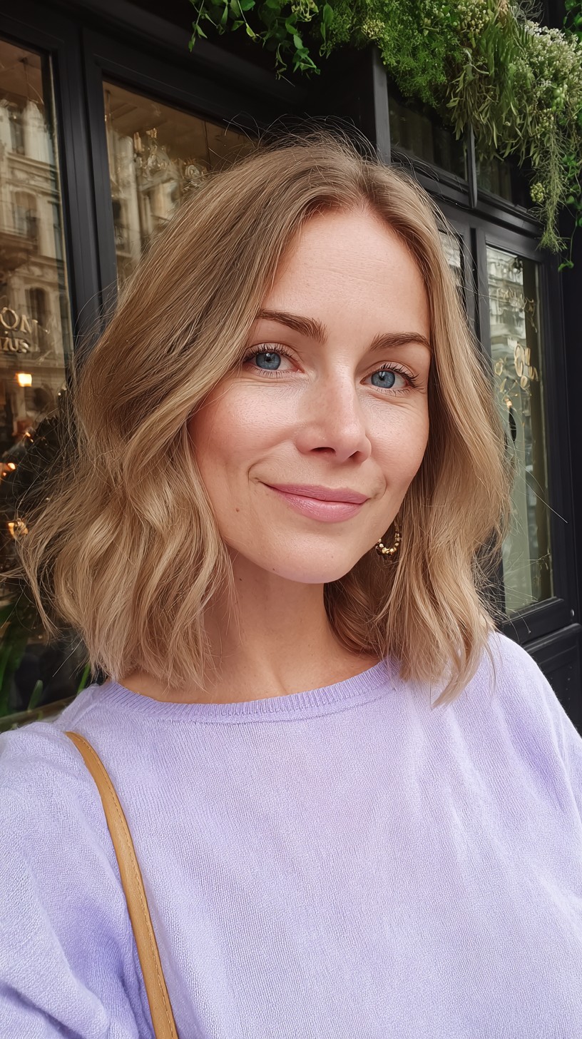 Textured Shoulder-Grazing Lived-In Blonde Lob