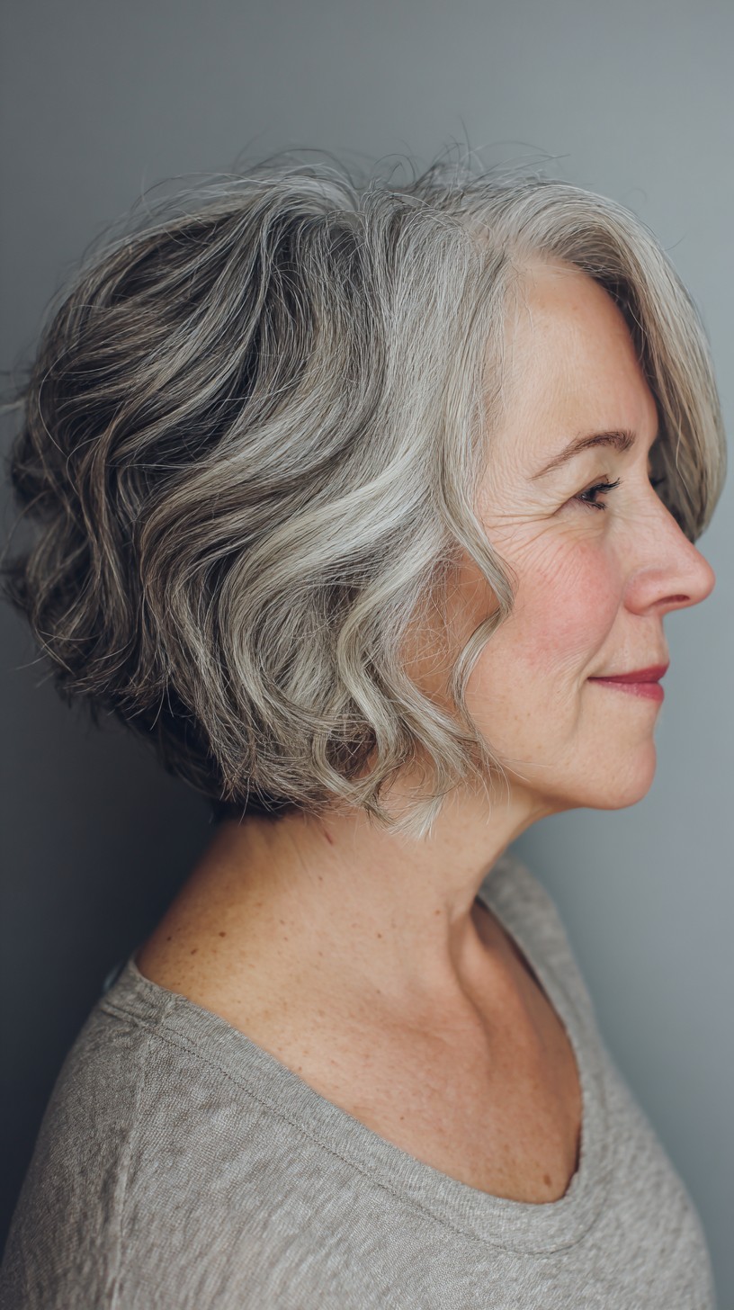 Textured Silver Chin-Grazing Bob with Subtle Crown Lift