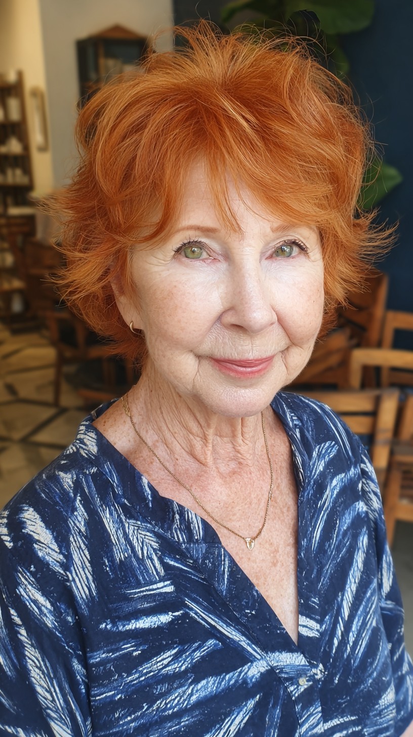 Vibrant Copper Feathered Pixie with Lifted Crown