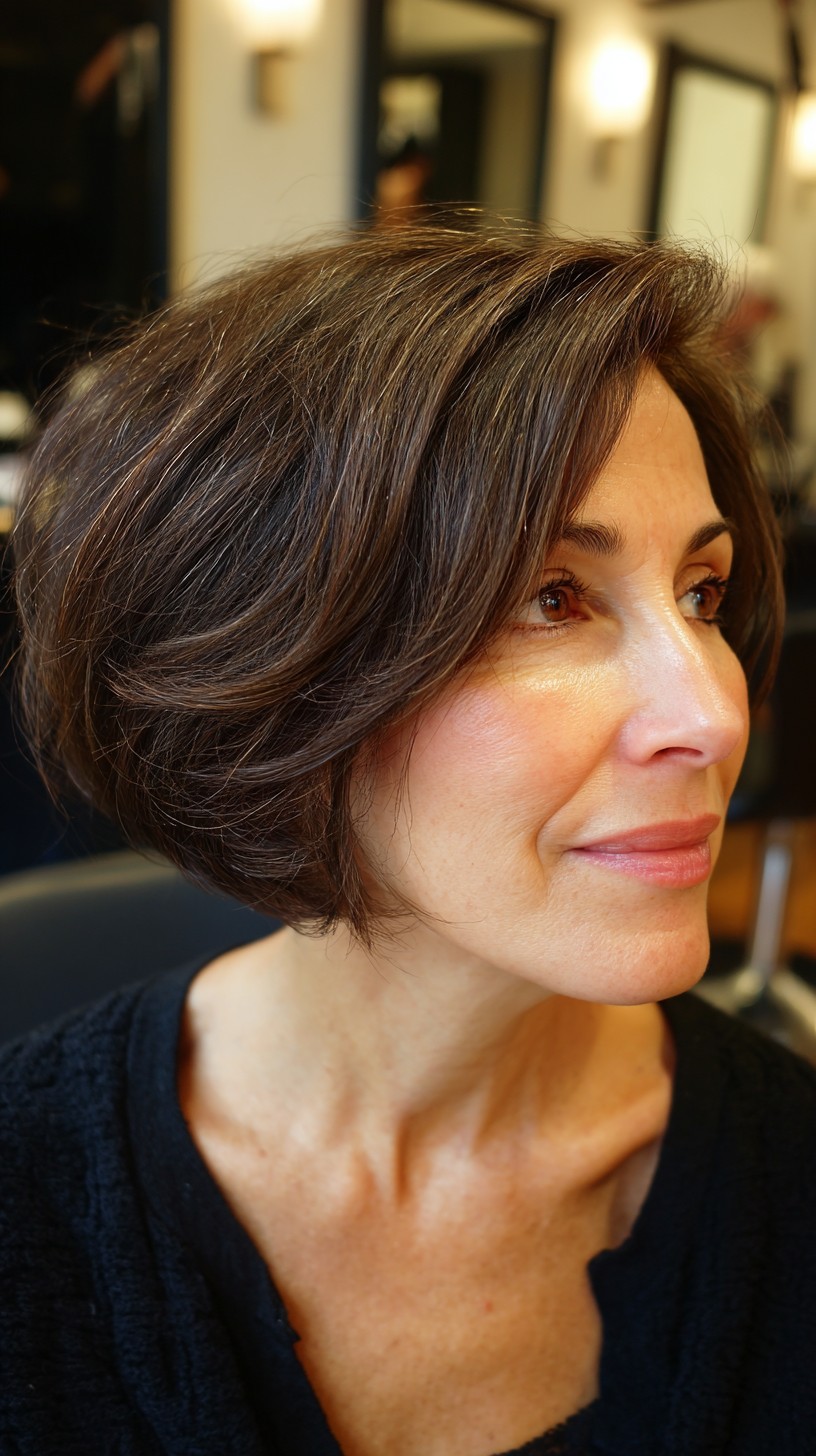 Voluminous Rounded Brunette Bob with Soft Face-Framing and Subtle Crown Lift